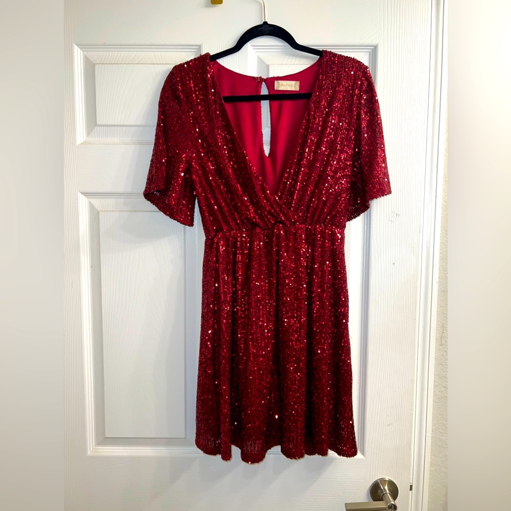 Altard State Red Glitter Mini Dress